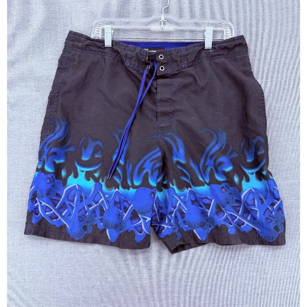No Boundaries Blue Flames Board Shorts Mens 36 8" Swim Trunks Y2K